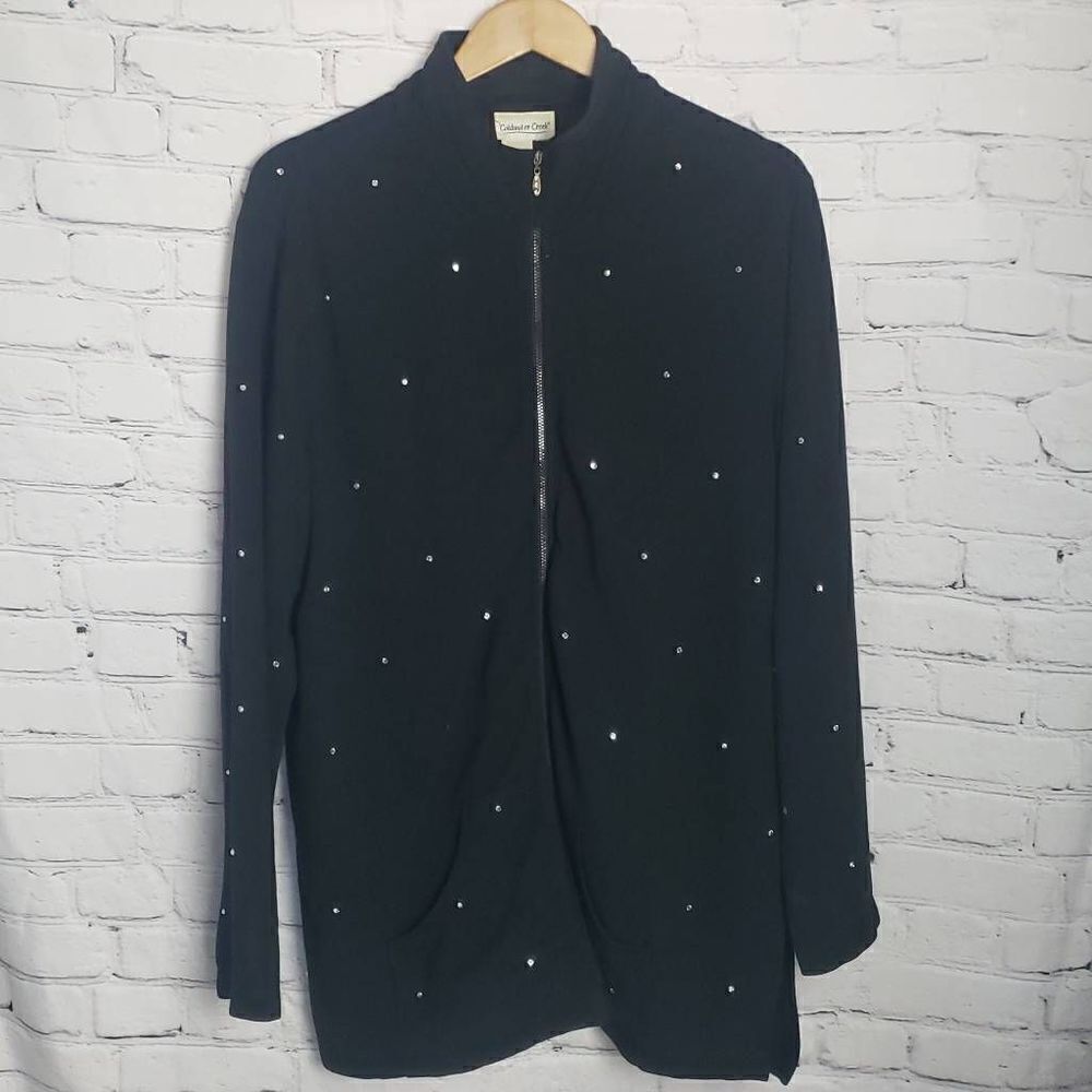 Coldwater Creek Black Light Weight Cotton Jacket with Faux Diamonds